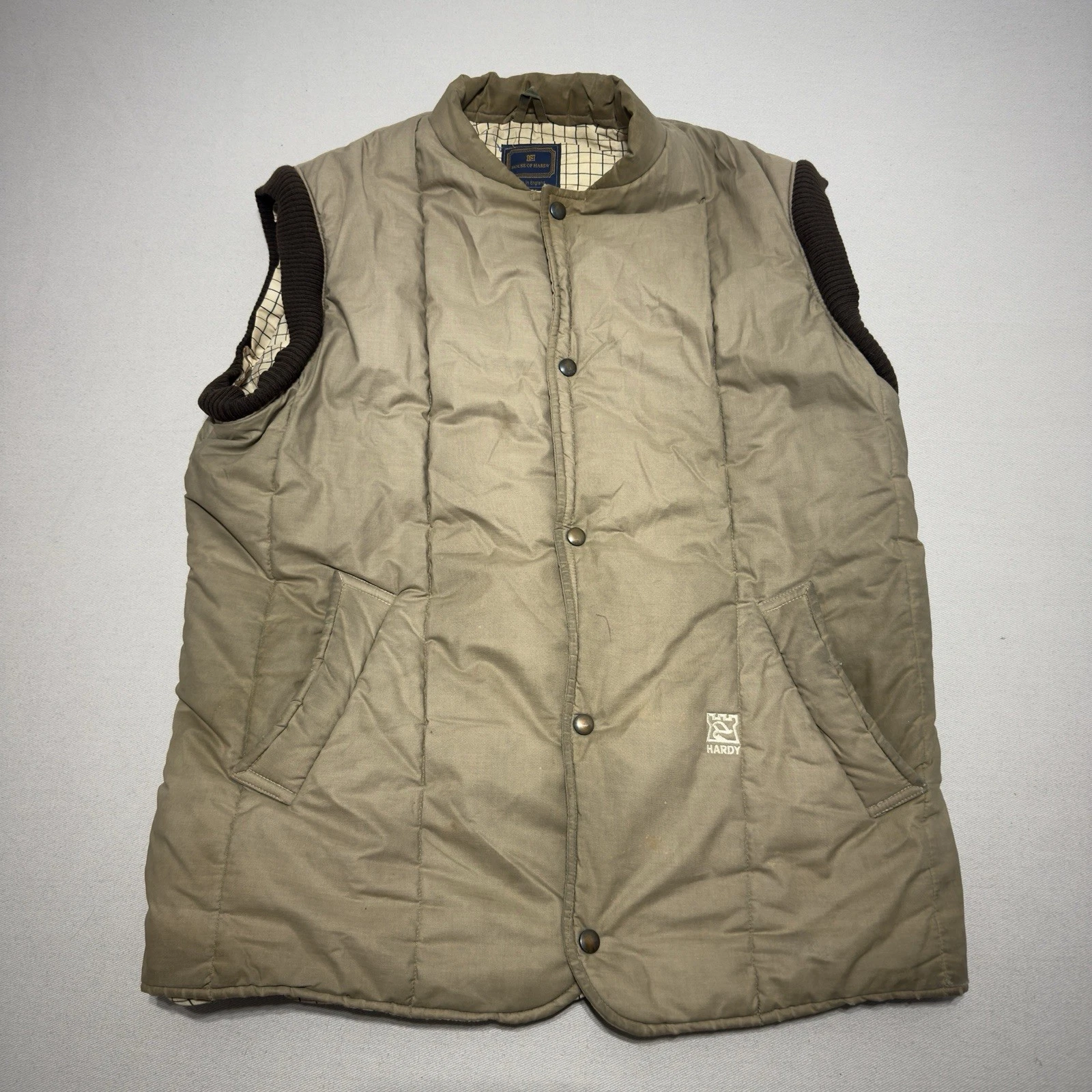 House Of Hardy Gilet Mens Medium Beige Button Up Du Pont Dacron Fishing Vest