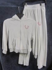 True Religion Fleece 2 Piece Grey Pink Jogger Set Size 10/12 - New w/ Tag 89.99