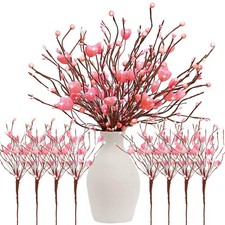 8 Pack Valentine's Day Artificial Glitter Flower Stems Heart Shaped Picks 16 ...