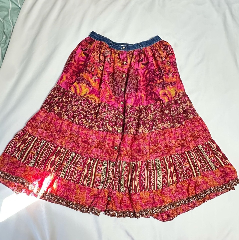 St. John's Bay Maxi Skirt 8P Boho Jean Waistband