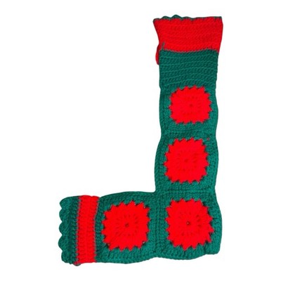 Vintage Hand-Made Granny Square Crochet Christmas Stocking Green Red