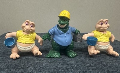 Vintage Earl and (2) Baby Sinclair McDonalds Dinosaurs Dino-Motion Toys