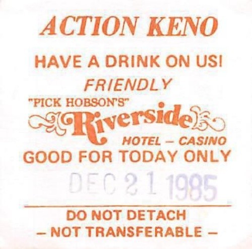 Pick Hobson's Riverside Casino - Reno, NV - Vintage Paper Drink Coupon