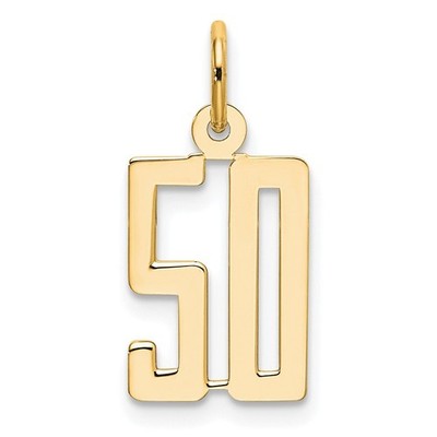 14 Karat Gelbgold kleine längliche Zahl 50 Anhänger Halskette Damen