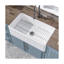 33" x 18" Fireclay Apron Front Farmhouse Sink White for Kitchen Pure White