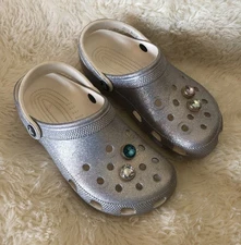 Crocs Shoes Womens 8 Men’s 6 Silver Glitter Classic Clogs Slip Ons 4 Jibbets
