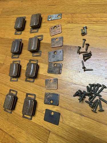 8 Vintage Ajax Cabinet Door Magnetic Door Catch 2 piece 2 " x 1" 1960's w/Screws