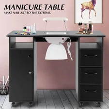 Pro Manicure Table Black Nail Desk Station w/Dust Collector Beauty Salon Cabinet