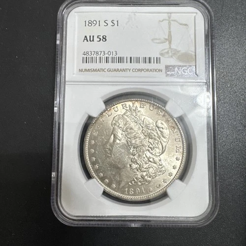 1891 S Morgan Silver Dollar AU58 NGC Certified, Slightly Toned Rim