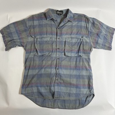 VTG Pier Connection Men's Blue/Gray/Purple Plaid Woven Cotton Button-Up M