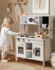 Play Kitchen for Kids, Wooden Kids Play Kitchen Playset with Cutting Toy Food...