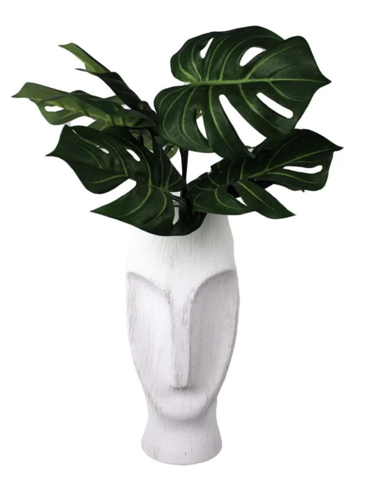 Vase in Keramik Form Moai Kopf geformt Osterinseln weiß Dekoration