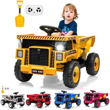 12V Ride On Dump Truck w/ Remote Auto-Dump Bed LED Shovel  Music for Kids 3-8Y
