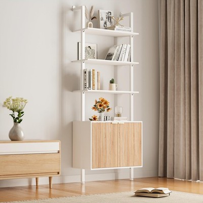 74'' Tall Bookshelf with Storage Cabinet, Modern Ladder Shelf with Wood and Me...