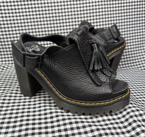 Dr Martens Seraphina Kiltie Slingback Sandals Womens 6 Black Leather Tassel Heel