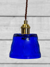 Antique Style Brass Pendant Ceiling Light with Blue Glass Shade 5" Diameter(NEW)