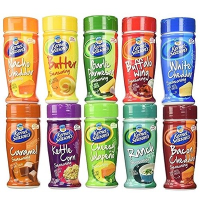 Popcorn Seasoning Sampler Pack - 10 Flavor Variety, 2.7oz Containers