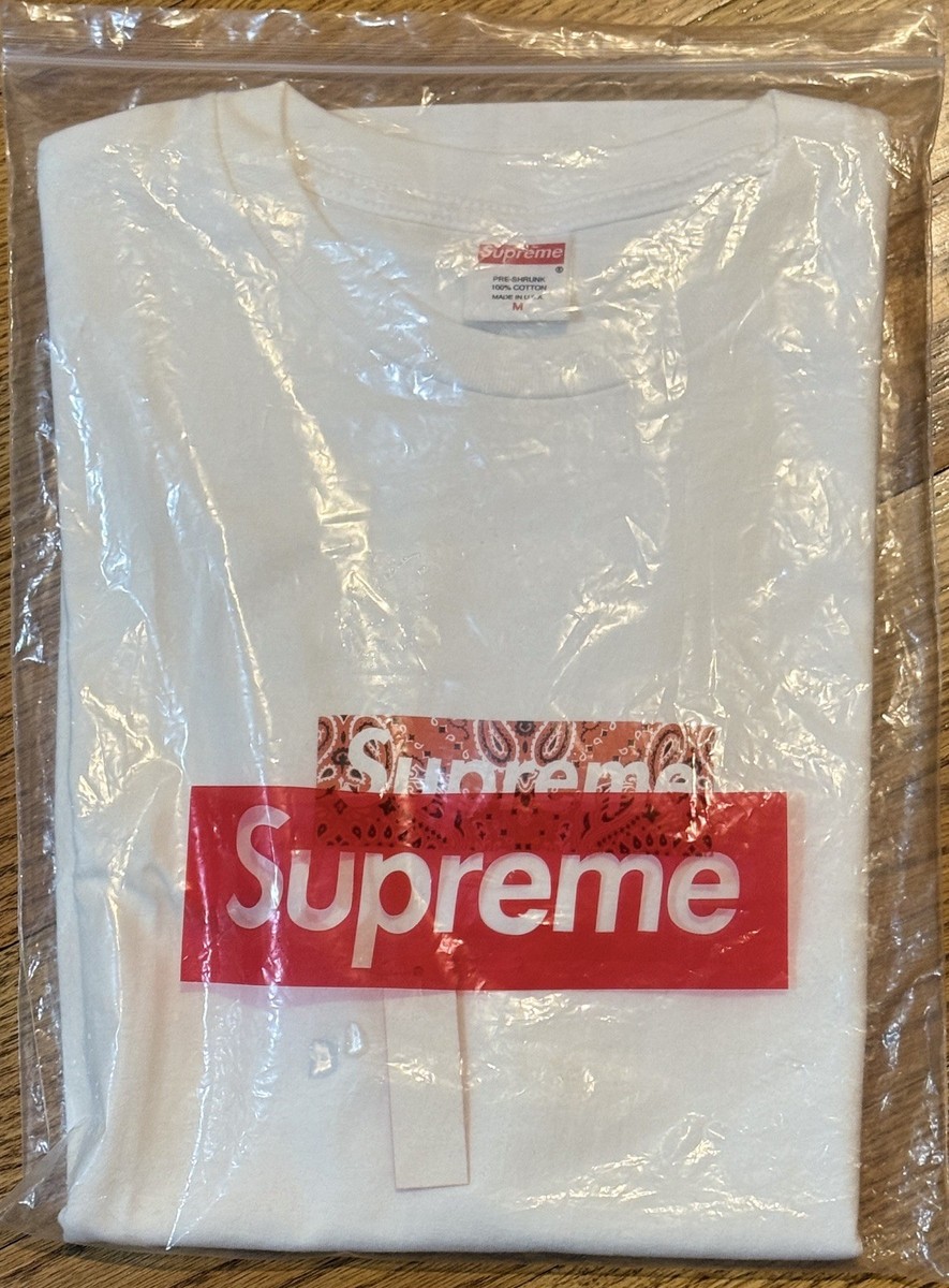 The 2001 Supreme Paisley Box Logo t-shirt in red on white