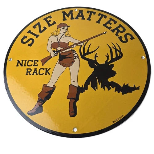 Vintage Browning Rifles Sign - Size Matters Deer Hunting Guns Porcelain Gas Sign