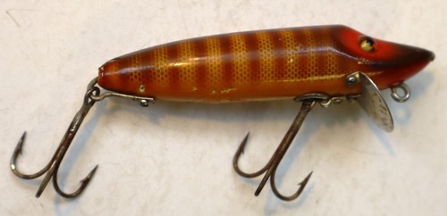 Leurre De Pêche Vintage Heddon Baby Vamp 7409L (1926) – Perche, Yeux Verre, état EX