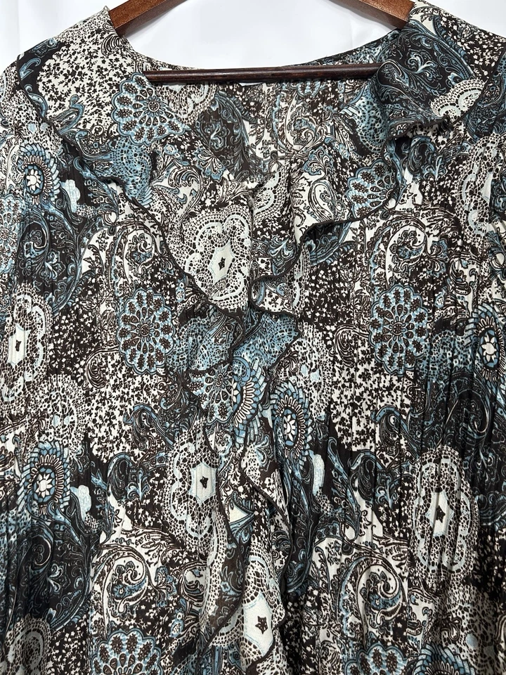 Top Signature LL Mujer Cachemira Floral Abotonada Talla 1X Boho Marrón Bosque Hada Foto 2 de 4