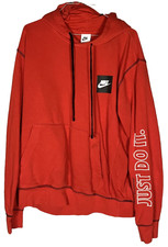 Nike Sportswear Just Do It Embroidery Pullover Hoodie Sweatshirt Large Red 3657