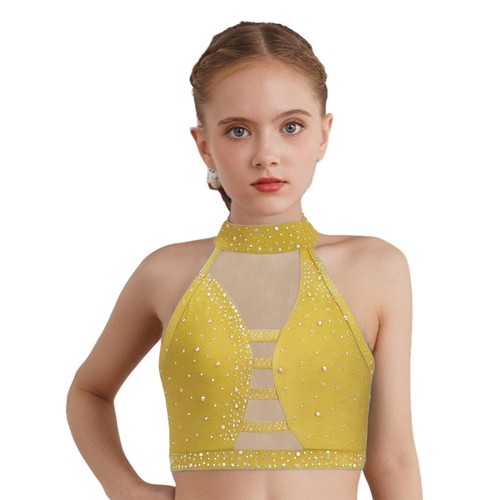 Mädchen Crop Top Eiskunstlauf BH Performance Weste Ballett Kostüm Jazz Modern - Bild 40 von 63