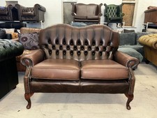 Chesterfield Brown Real Leather Wingback Two Seater Sofa