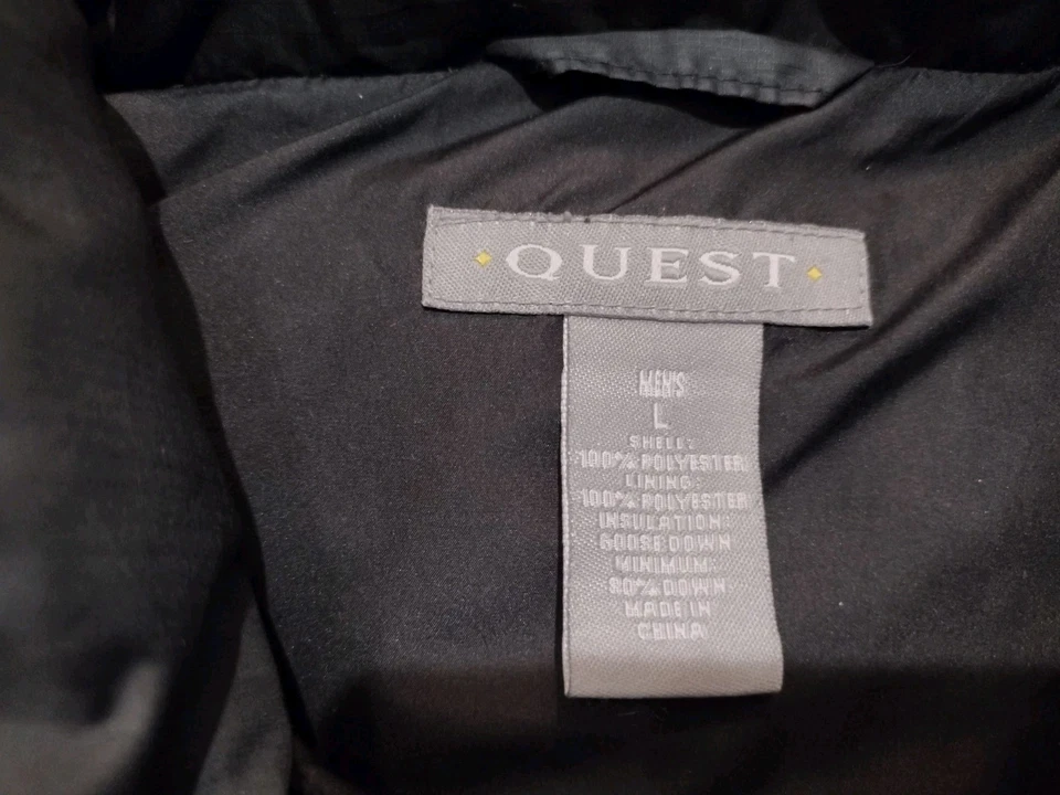 Chaleco acolchado Quest plumón de ganso para hombre grande negro cremallera completa exterior nailon invierno Foto 4 de 4