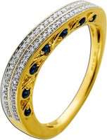 Saphir Ring Gold 585 14K Blaue Edelsteine Natur Diamanten 0.22Ct