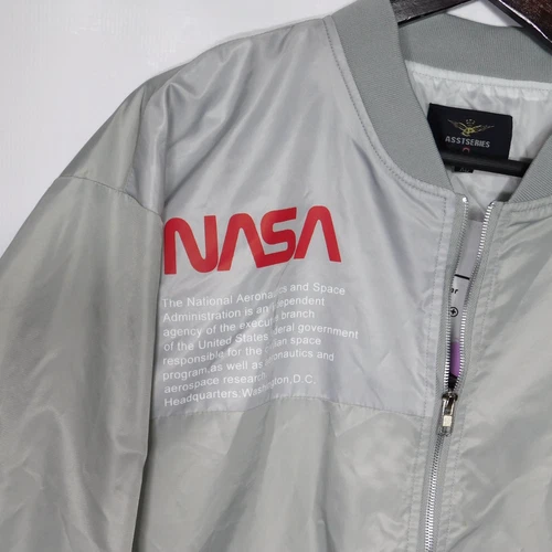 AsstSeries NASA Bomber Jacket Mens Mens XL Silver Streetwear Y2K Space Retro image 6