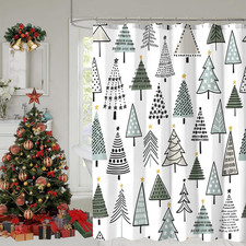 Christmas Shower Curtain, Colorful Christmas Tree Shower Curtains for Bathroom,