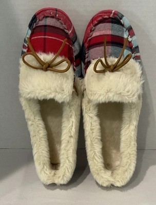 Cabela's Womens Sz 10M Shearling Plaid Slippers Moccasins