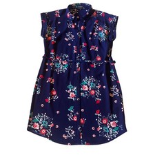 Express Womens Portofino Shirt Dress Navy Floral Short Sleeve Collared M 