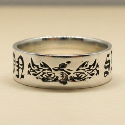 Sterling Silber 925 Doppel Drache Ring asiatischer Drache chinesisches Symbol breites Band