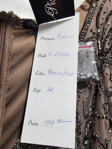 NWT Nordstrom Pisarro Nights Beaded V Neck Cocktail Midi Dress Brown Sz 12 Party - Picture 15 of 24