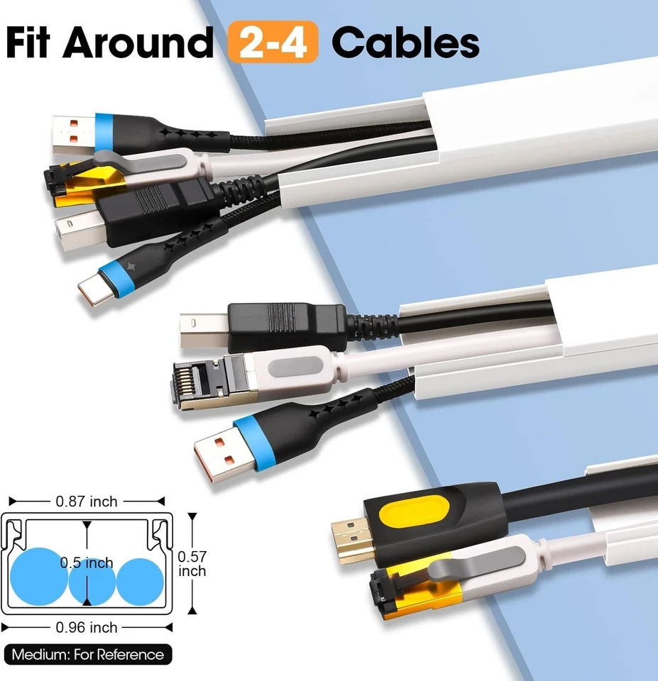 YesBes Cord Hider Kit Cable Raceway Paintable Wire Covers 116in Length White - Image 2 of 4