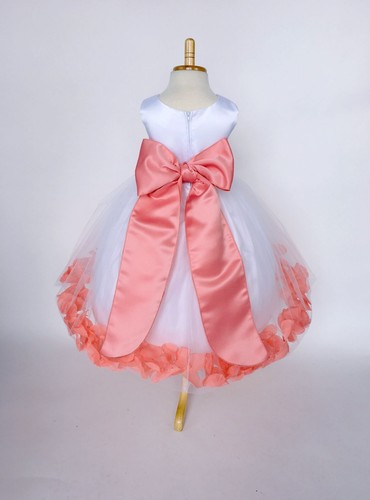 White Tulle Rose Petal Dress Easter Birthday Spring Summer Pageant Satin #24 - Picture 10 of 177