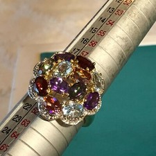 Gold Vermeil on Sterling Silver Multi Gemstone Scalloped Edge Ring