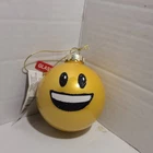 Happy Face Yellow Glass Ball Emoji Christmas Holiday Ashland Ornament 3.5" Dia