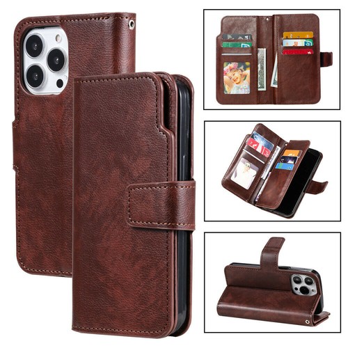 9 Card Slots Leather Wallet Flip Case Cover For iPhone 15 14 13 12 11 Pro Max XS - Picture 15 of 22