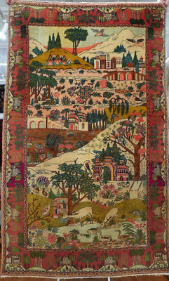 Stunning Antique Tabrizz 4'5'' x 7' Tree of Life Handmade  Animals Birds Wool Rug