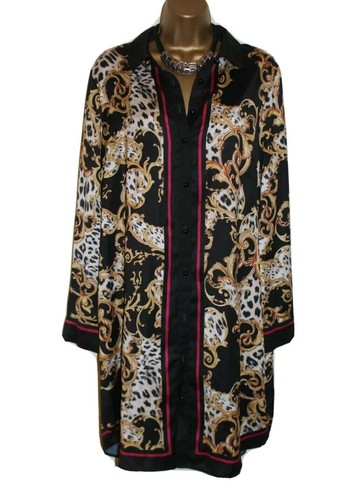Lipsy Chain Print Shirt Dress 12 Black Gold Long Sleeve Silky Party Occasion - Picture 4 of 19