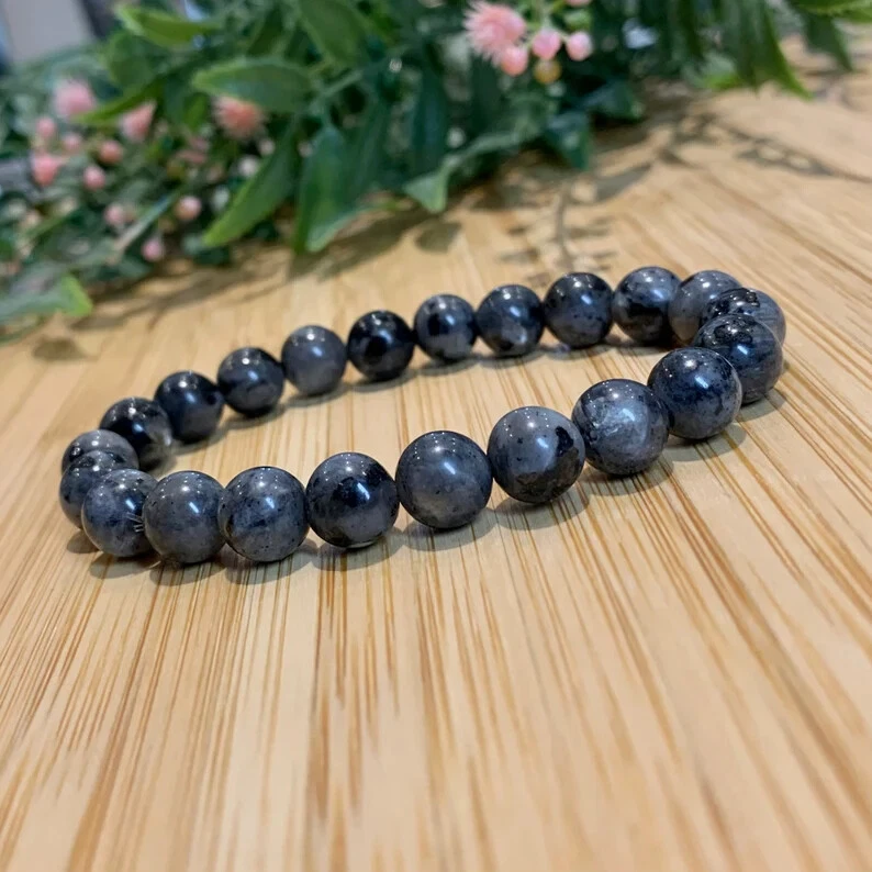 Natural Larvikite 8mm Round Shape Beaded Gemstone Healing Stretch Bracelet - Image 4 of 4
