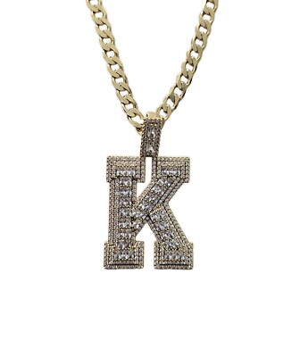 Anhänger 9 kt Gold XP Zirkonia großer Buchstabe K an 24'' Panzerkette CZ Initiale