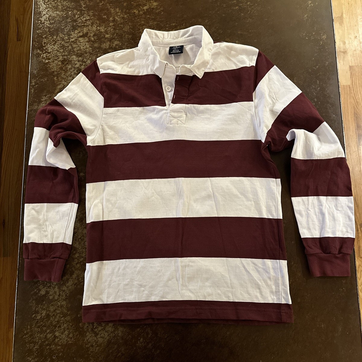 Charles River Apparel Classic Rugby Shirt Men L White Burgundy 100