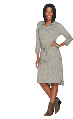 H by Halston Petite Rib Knit Button Front Dress with Tie Olive A300852 XSP  | eBay
