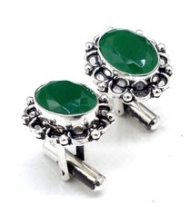 925 Sterling Silver Emerald Green Gem Jewelry Cuff Links for Men