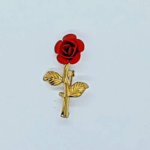 Red Rose Brooch Gold Tone Pin Romanticcore Victorian Grandmacore Floral Vintage - Picture 12 of 12