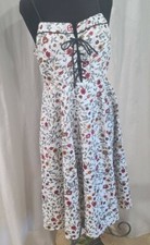 Womens Floral Sun Dress Sleeveless Sexy Lace Up Front Thread Story Medium